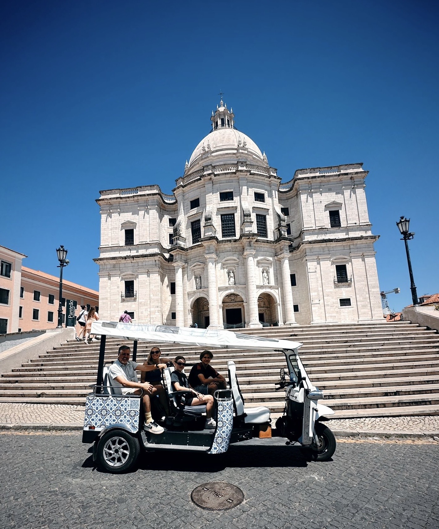 Tukxi private electric tuk tuk on the East to West Lisbon tour — covering the city from Alfama to Belém