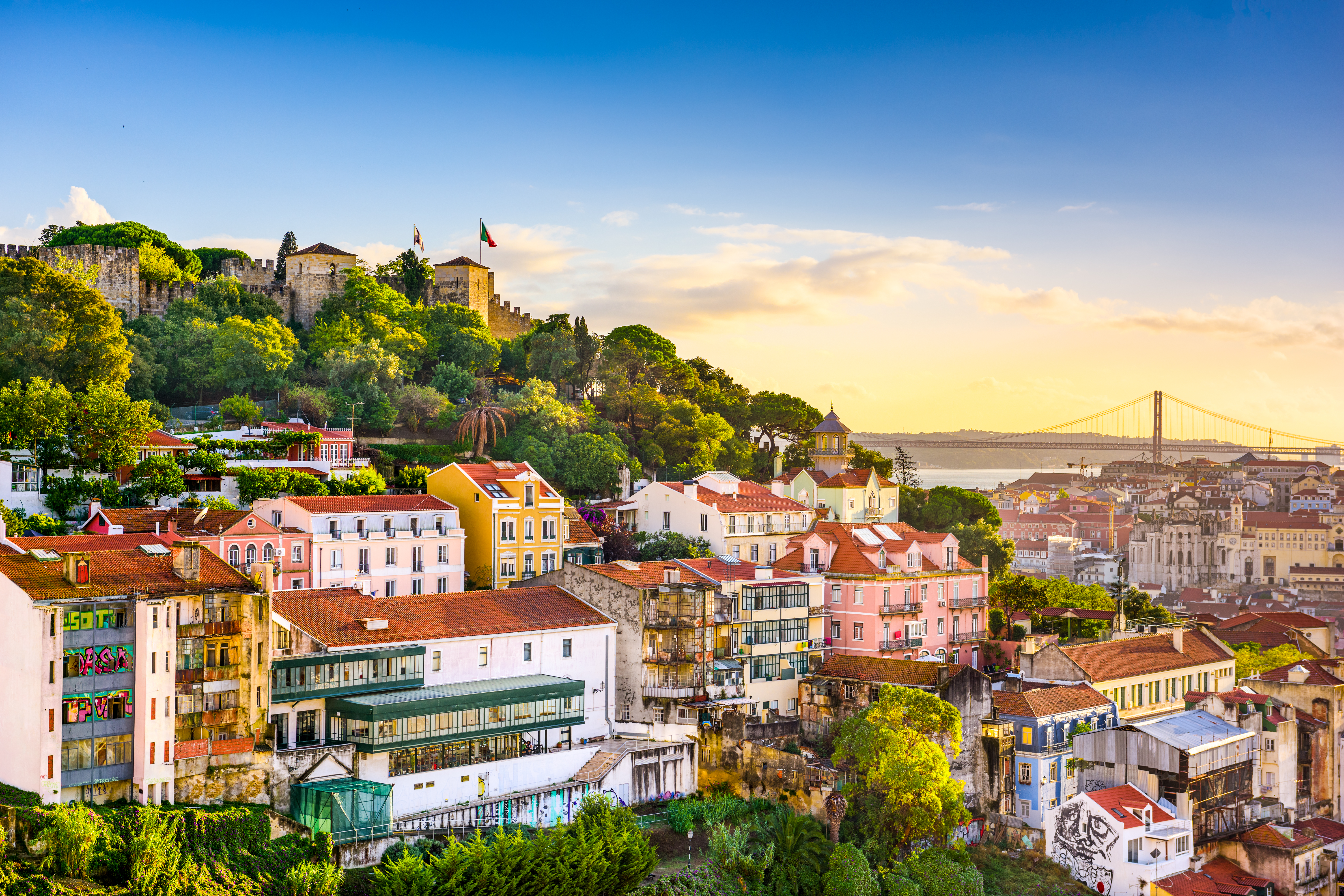 Panoramic miradouro viewpoint over Lisbon rooftops and the Tagus River — East to West tuk tuk tour